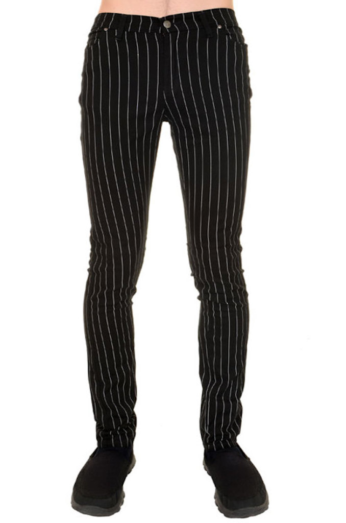 Rayas Blancas Pantalones Hombre Con Raya Lateral Pantalon Negro - Main Image