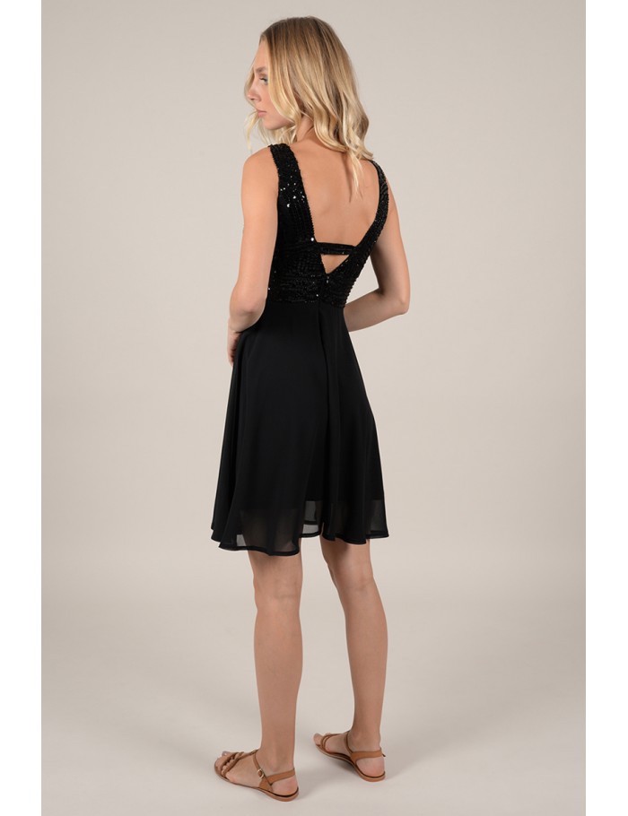 Arlene Escote En V Corto Lentejuelas Encaje Vestido Metallic Gold